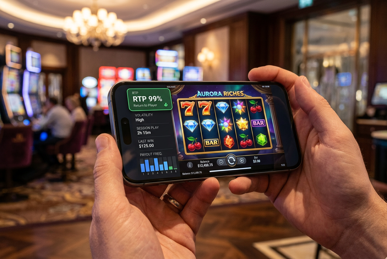 Detailed close-up of a digital slot machine interface showing 99 percent RTP